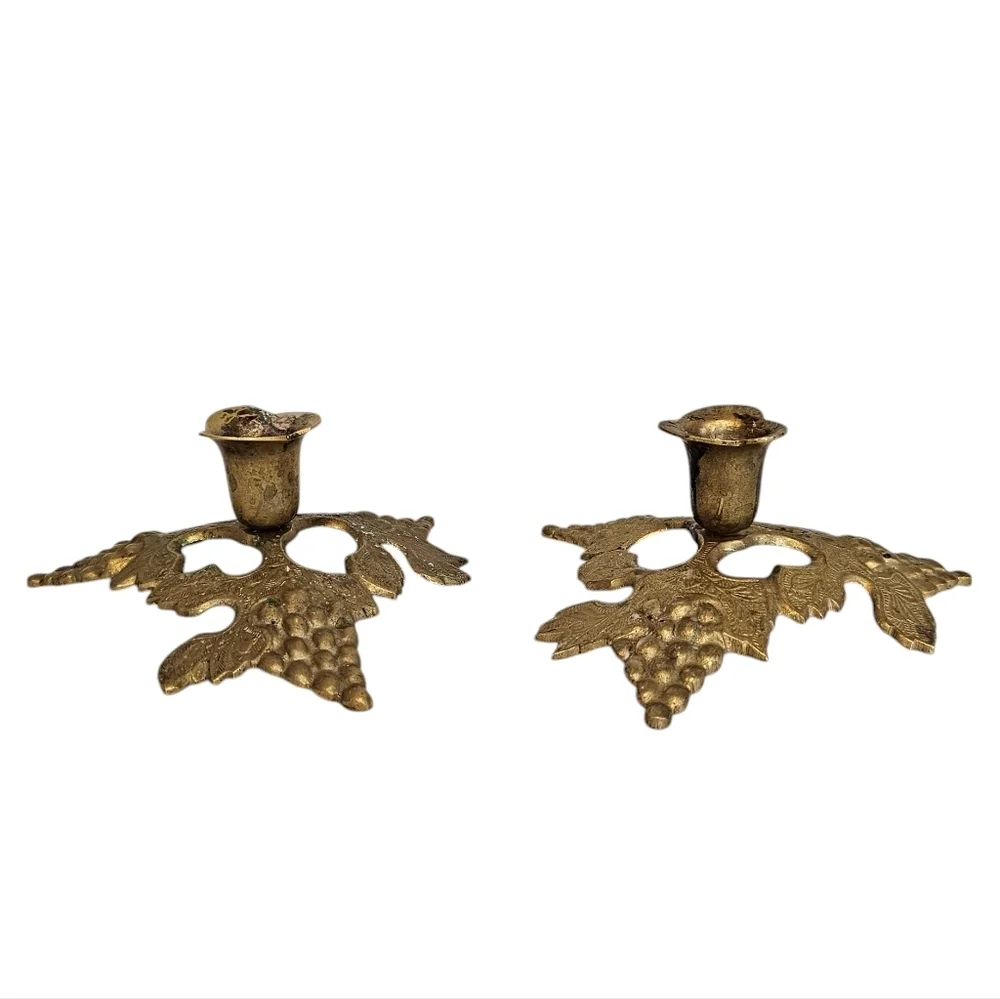 Vintage Brass Grape Candlestick Holder MCM Decore Accent